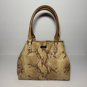 🐆 Leather Purse : Kate Spade Python Snake Print Shoulder Bag Tan Gold 2010's